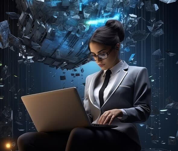 formal women with pc