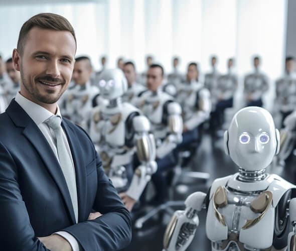 man with robots