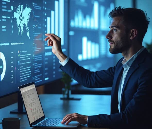 man pointing on a screen