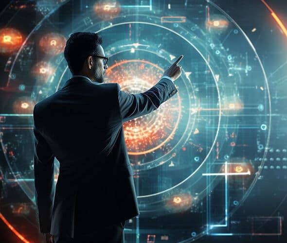 man interacting with data