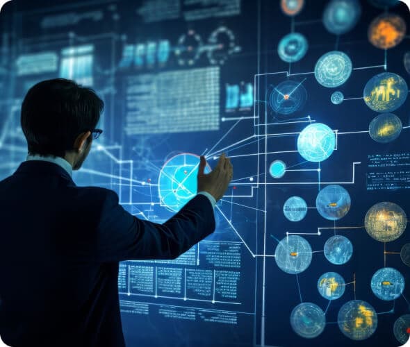 man interacting with graphs