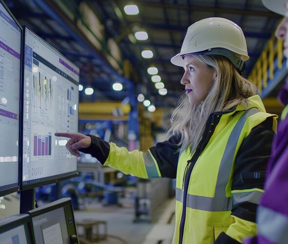 female engineer showing data