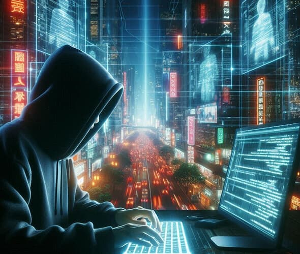 hacker in a street background