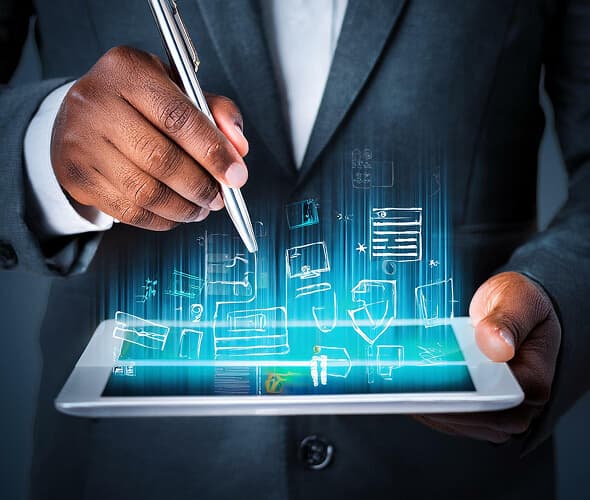 man with tablet pen