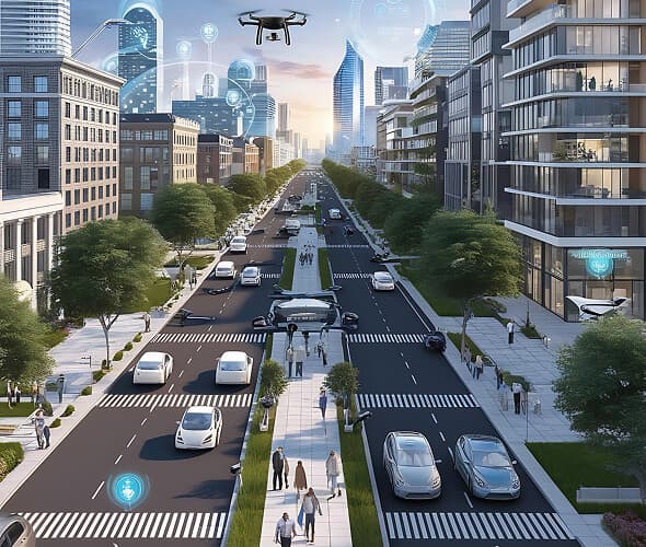 city with buildings and super cars