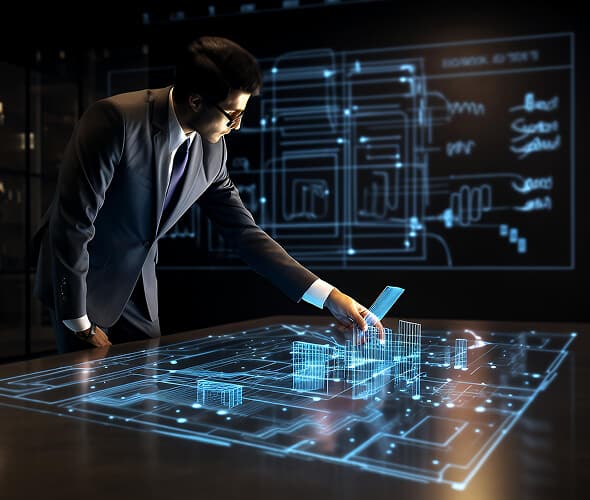 man changing data blocks