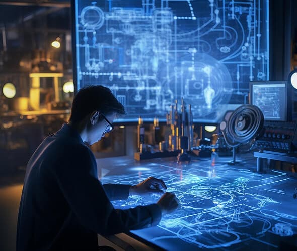 man inspecting graphs