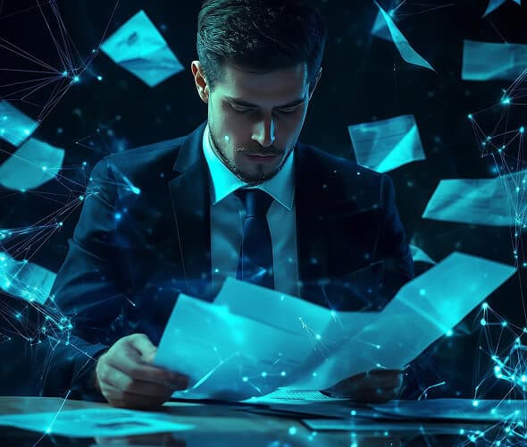 man with many documents