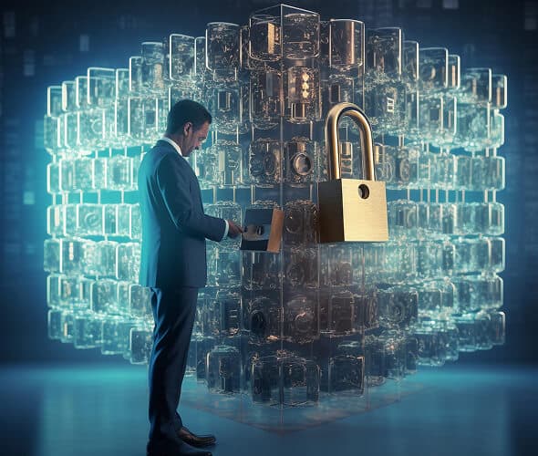 man securing data with locks